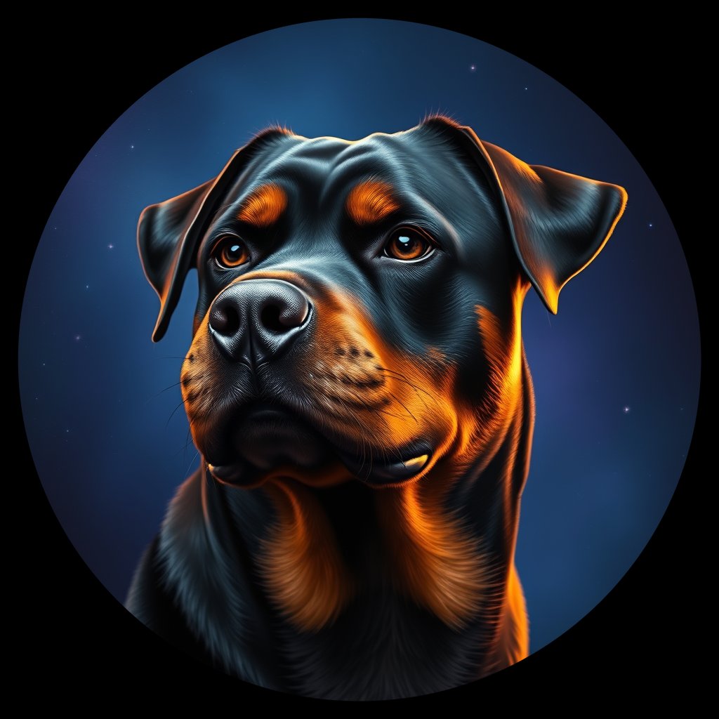 Cosmic medallion portrait of Rottweiler_5473, a Rottweiler