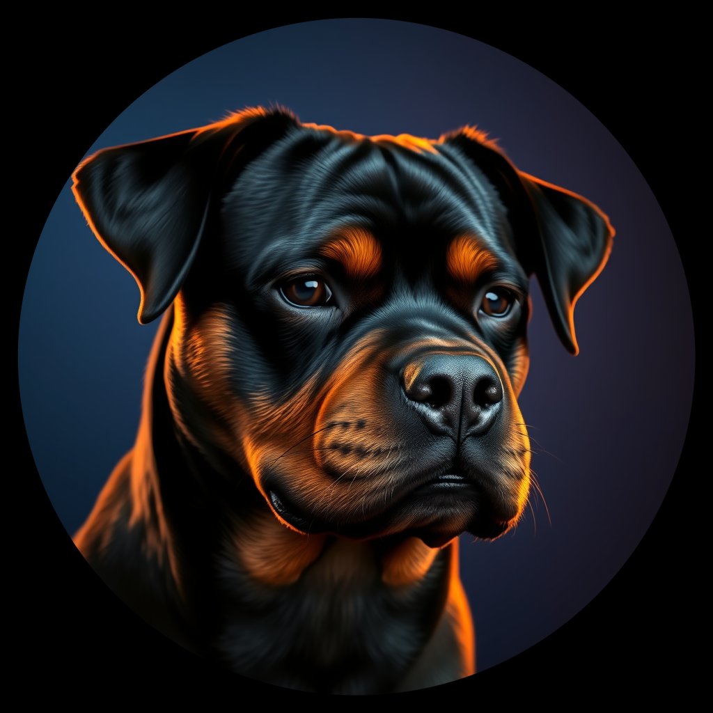 Cosmic medallion portrait of Rottweiler_6533, a Rottweiler