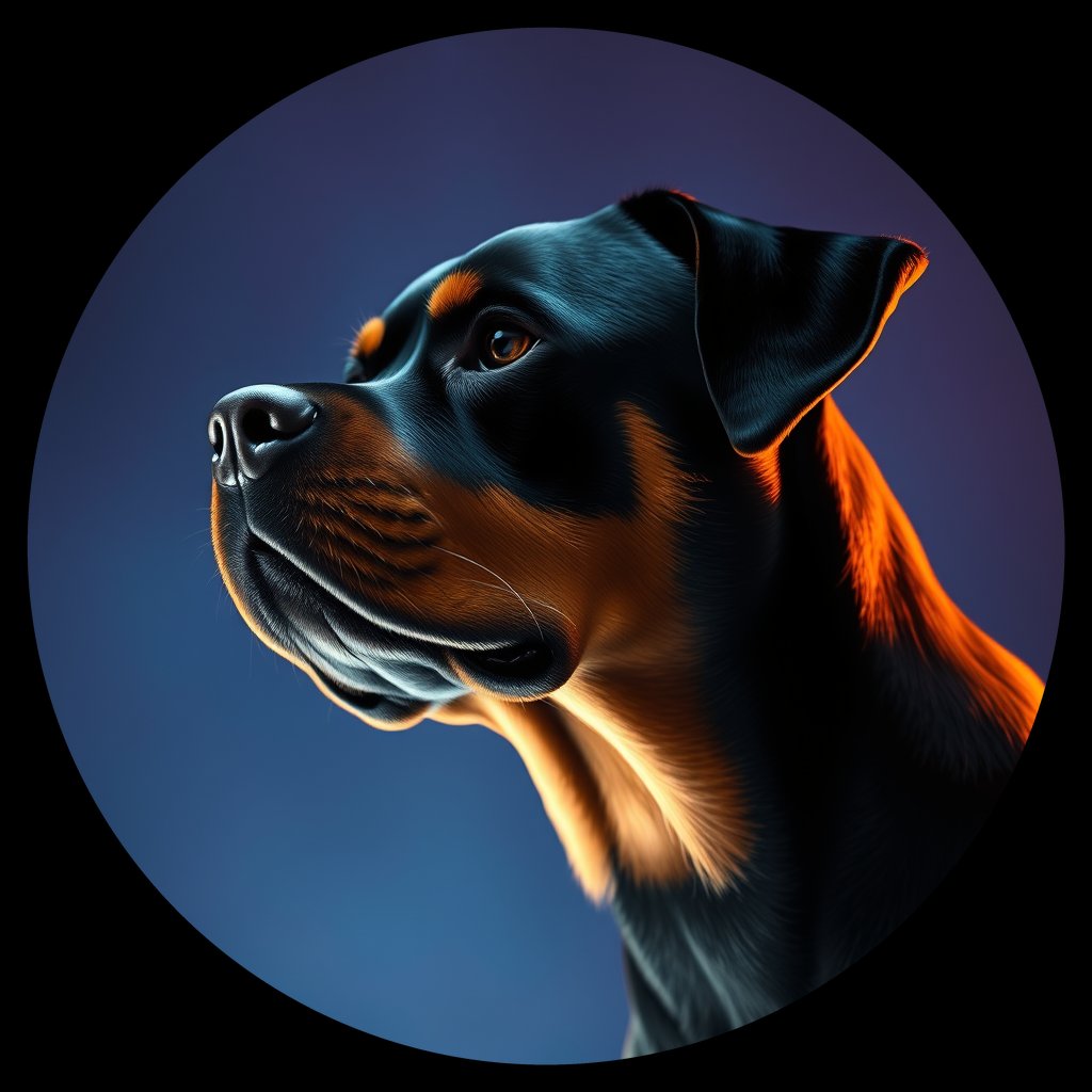 Cosmic medallion portrait of Rottweiler_6727, a Rottweiler