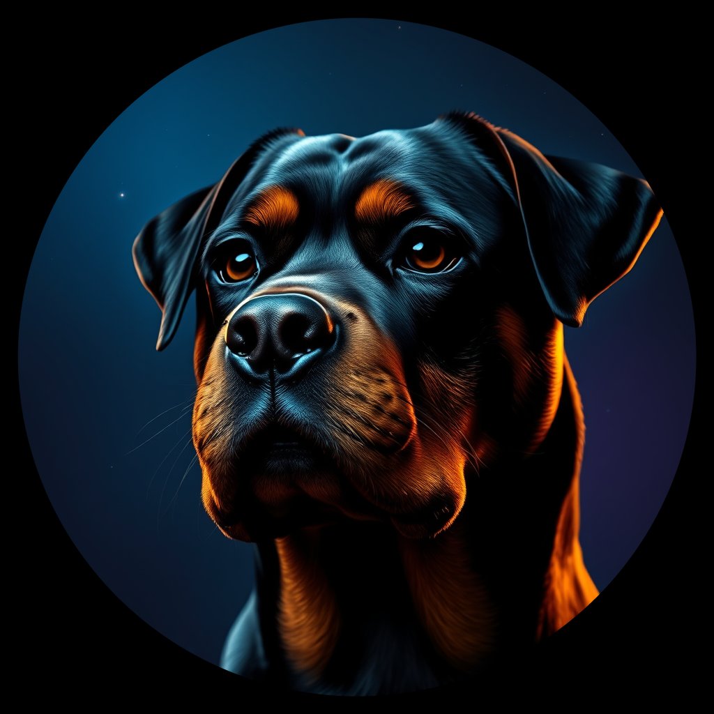 Cosmic medallion portrait of Rottweiler_7205, a Rottweiler