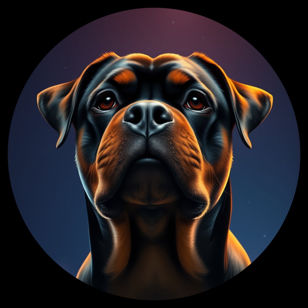 Cosmic medallion portrait of Rottweiler_7526, a Rottweiler