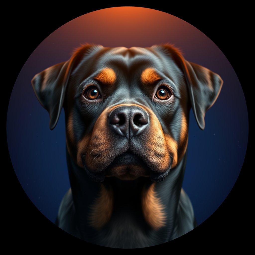 Cosmic medallion portrait of Rottweiler_7600, a Rottweiler