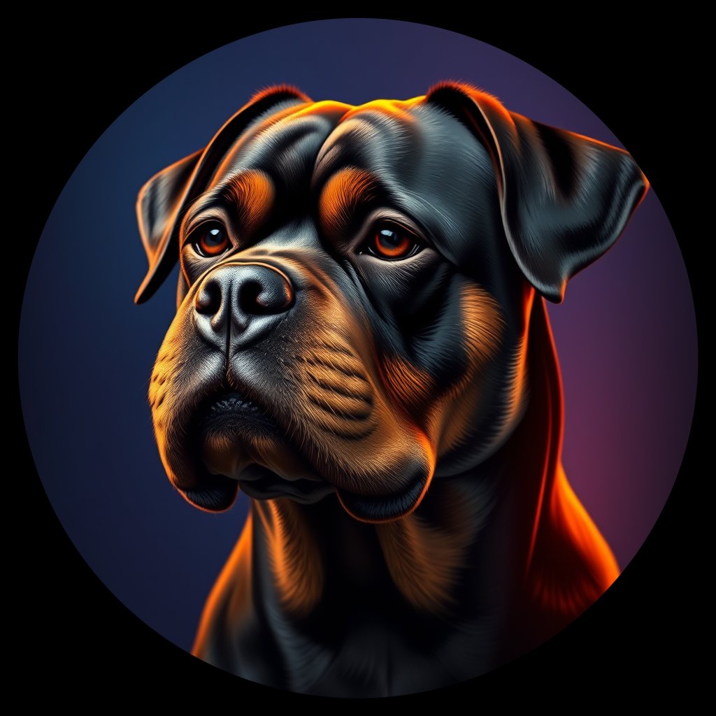Cosmic medallion portrait of Rottweiler_7796, a Rottweiler
