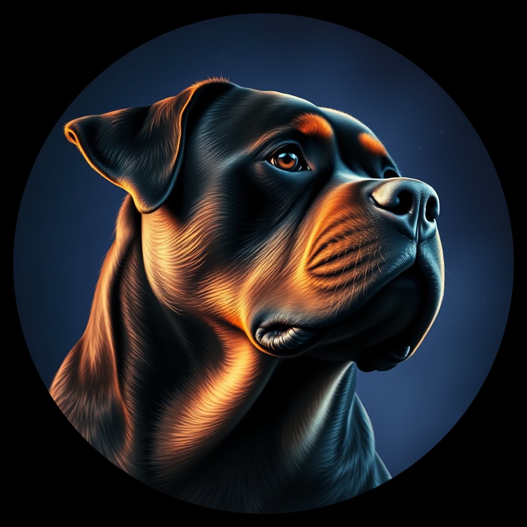Cosmic medallion portrait of Rottweiler_8019, a Rottweiler