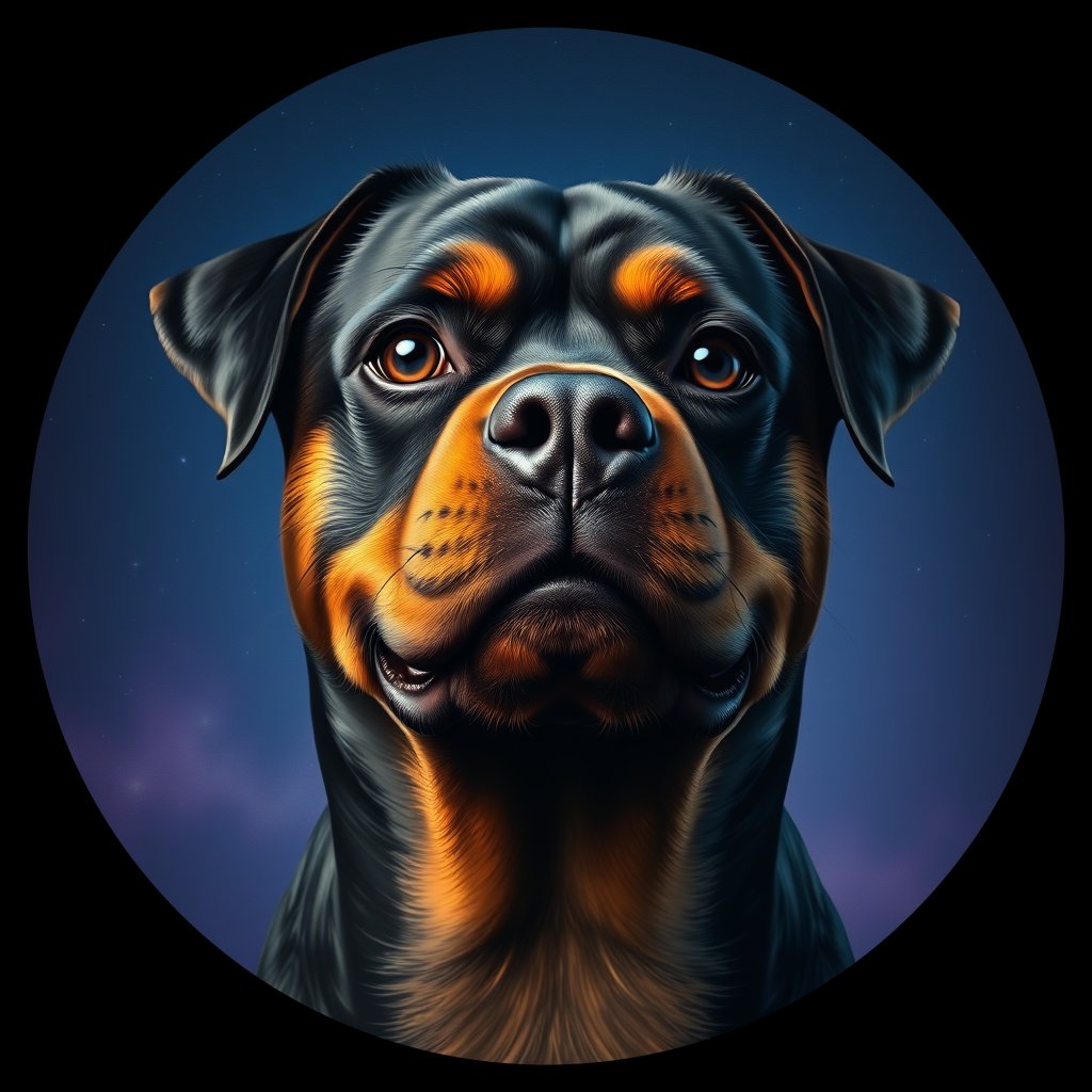 Cosmic medallion portrait of Rottweiler_8107, a Rottweiler