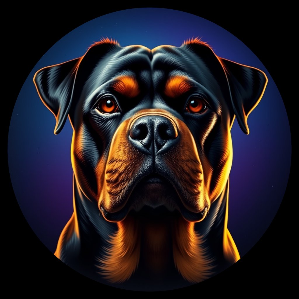 Cosmic medallion portrait of Rottweiler_8130, a Rottweiler