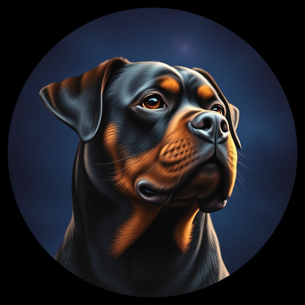 Cosmic medallion portrait of Rottweiler_8139, a Rottweiler