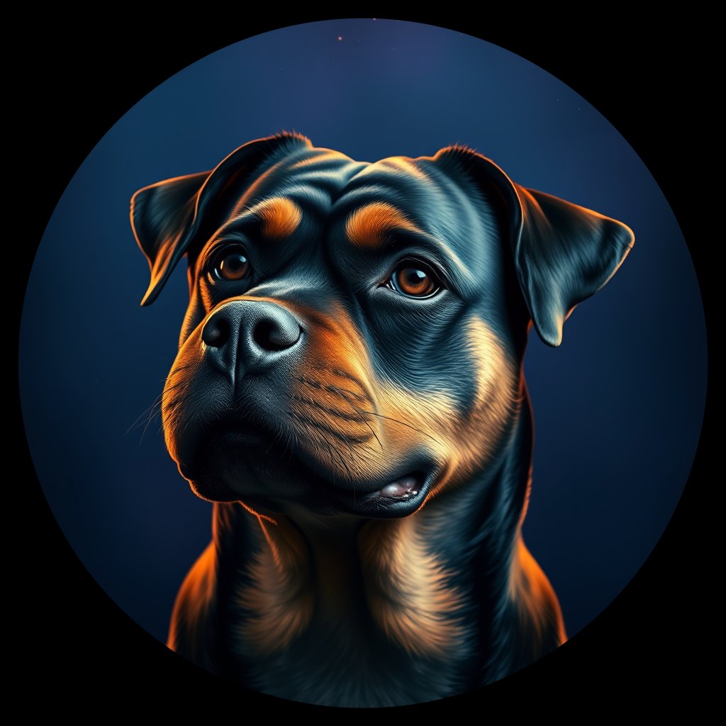Cosmic medallion portrait of Rottweiler_8362, a Rottweiler