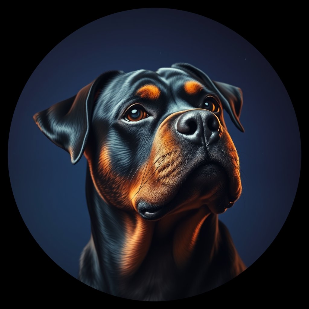 Cosmic medallion portrait of Rottweiler_8370, a Rottweiler