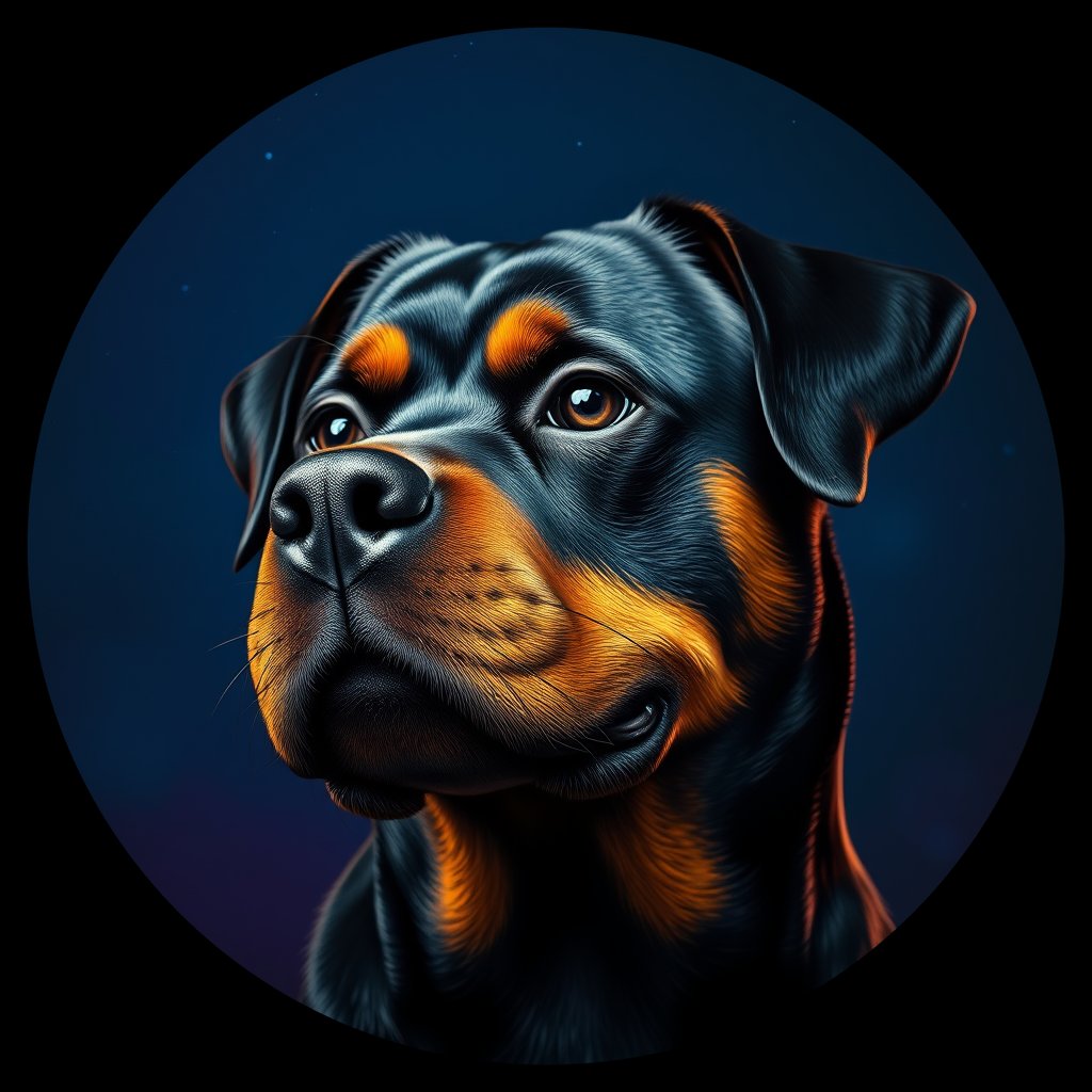 Cosmic medallion portrait of Rottweiler_8397, a Rottweiler