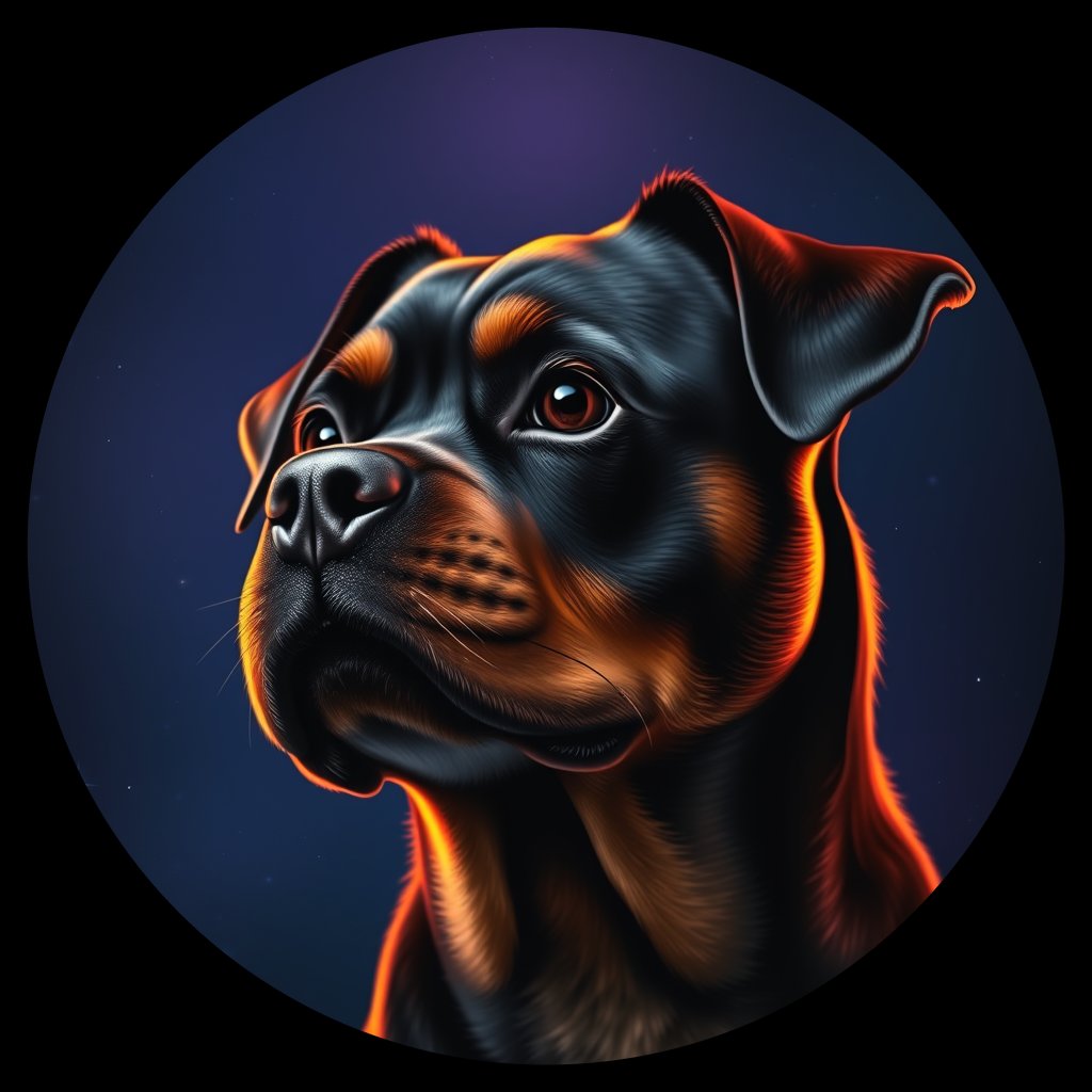 Cosmic medallion portrait of Rottweiler_8716, a Rottweiler