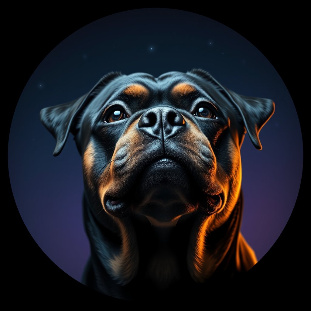 Cosmic medallion portrait of Rottweiler_8753, a Rottweiler