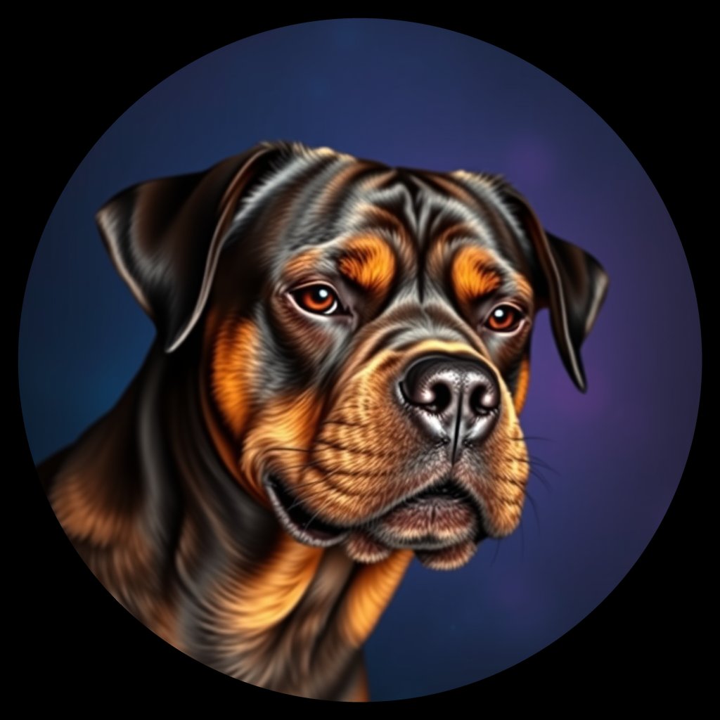 Cosmic medallion portrait of Rottweiler_8986, a Rottweiler