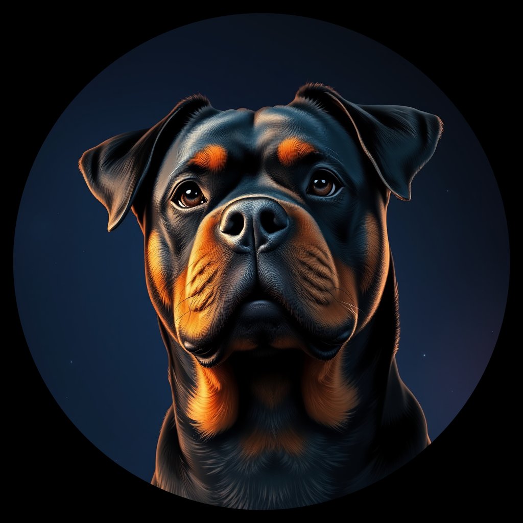 Cosmic medallion portrait of Rottweiler_9004, a Rottweiler