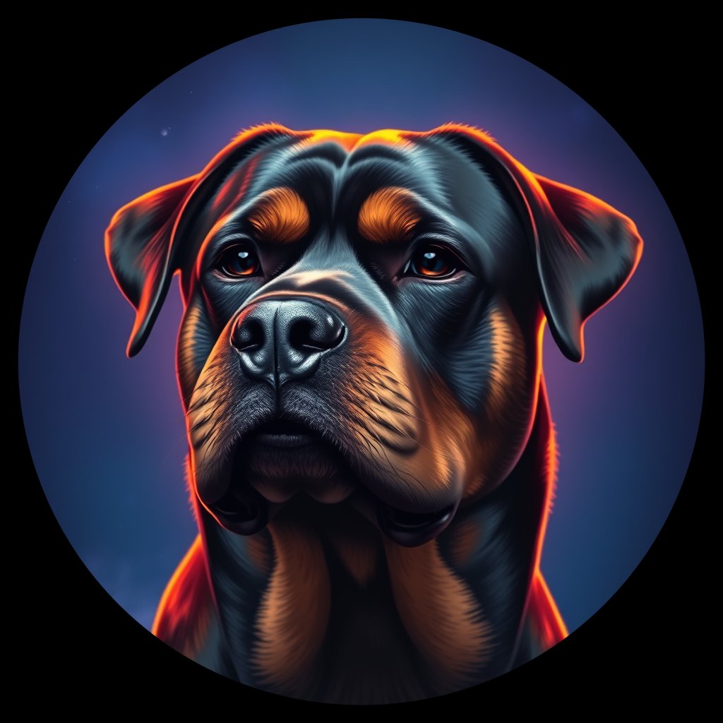 Cosmic medallion portrait of Rottweiler_9048, a Rottweiler