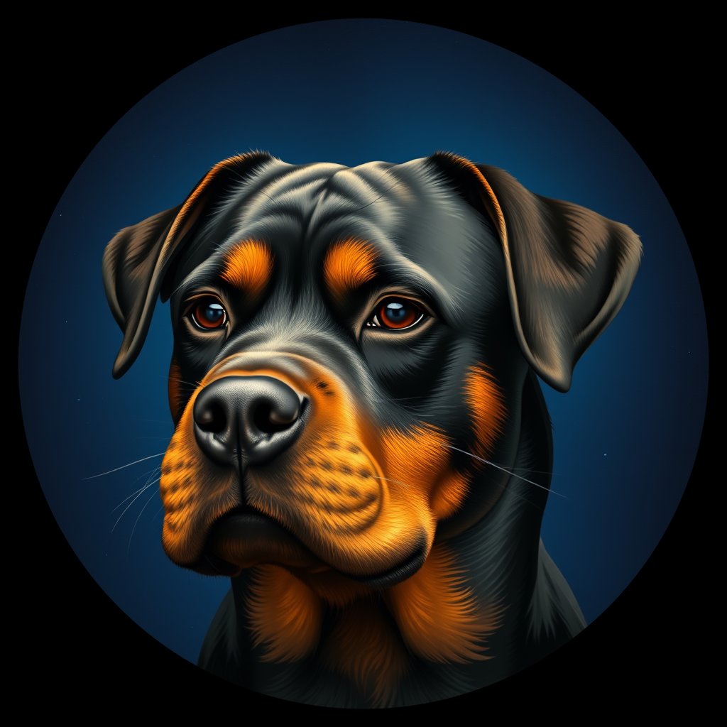 Cosmic medallion portrait of Rottweiler_9056, a Rottweiler