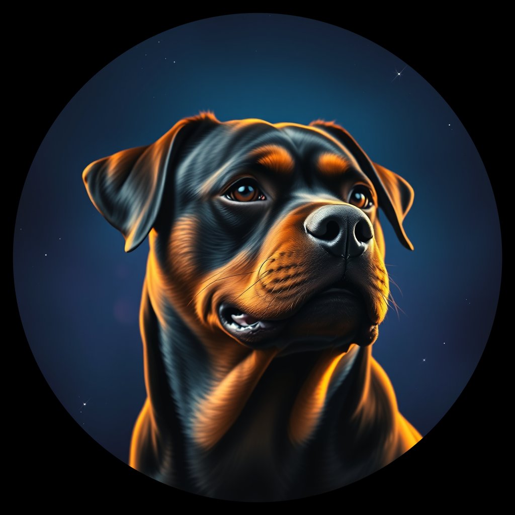 Cosmic medallion portrait of Rottweiler_9073, a Rottweiler