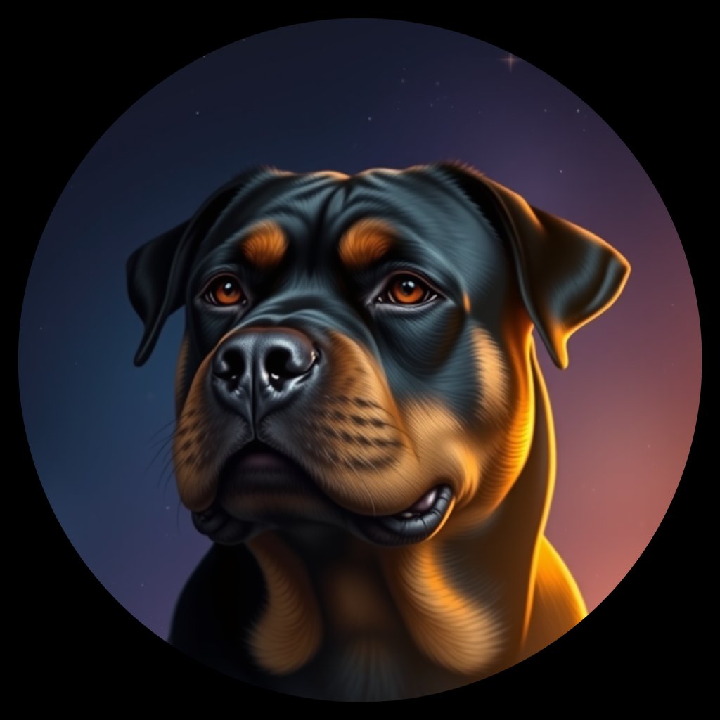 Cosmic medallion portrait of Rottweiler_9189, a Rottweiler