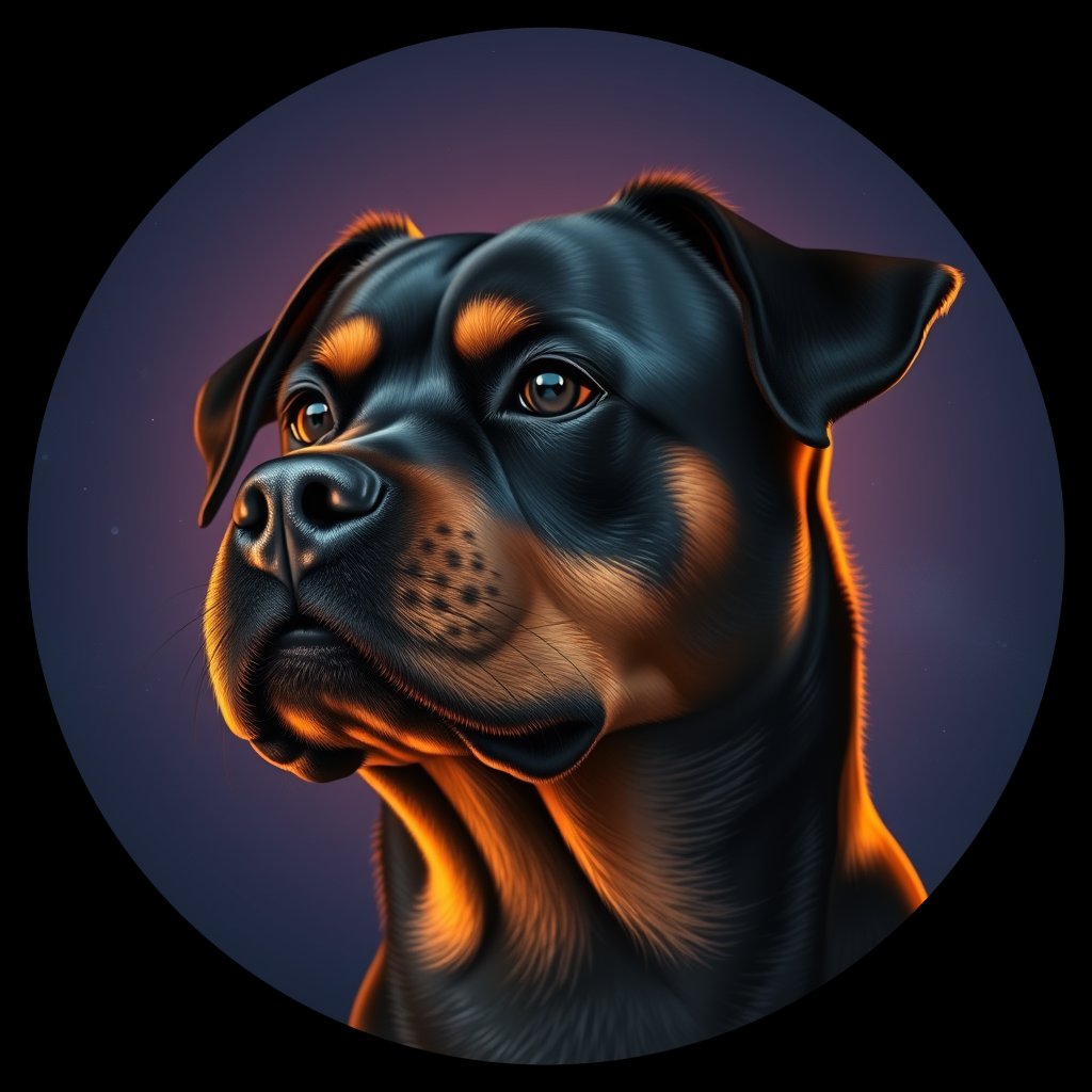 Cosmic medallion portrait of Rottweiler_9354, a Rottweiler