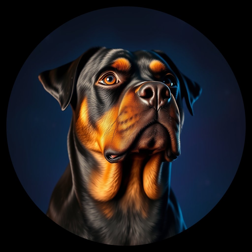 Cosmic medallion portrait of Rottweiler_9356, a Rottweiler