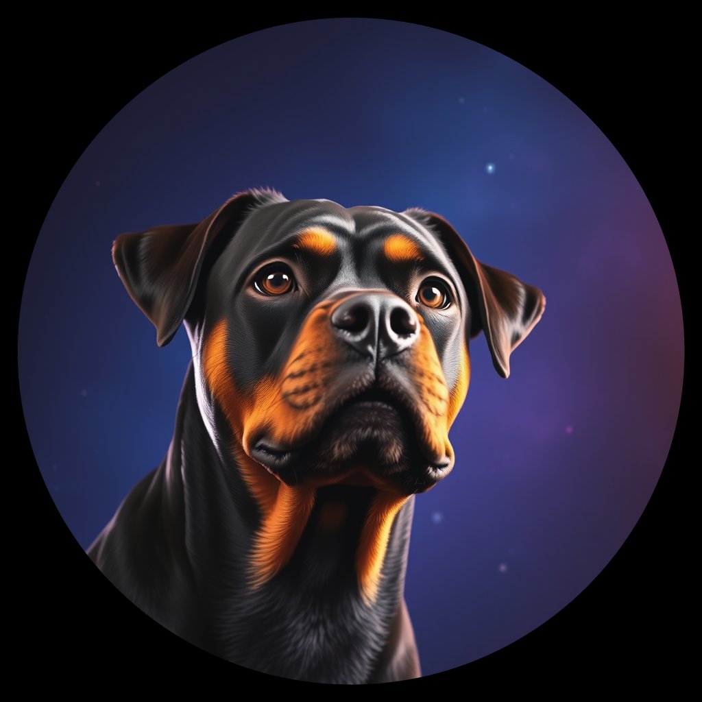 Cosmic medallion portrait of Rottweiler_9447, a Rottweiler