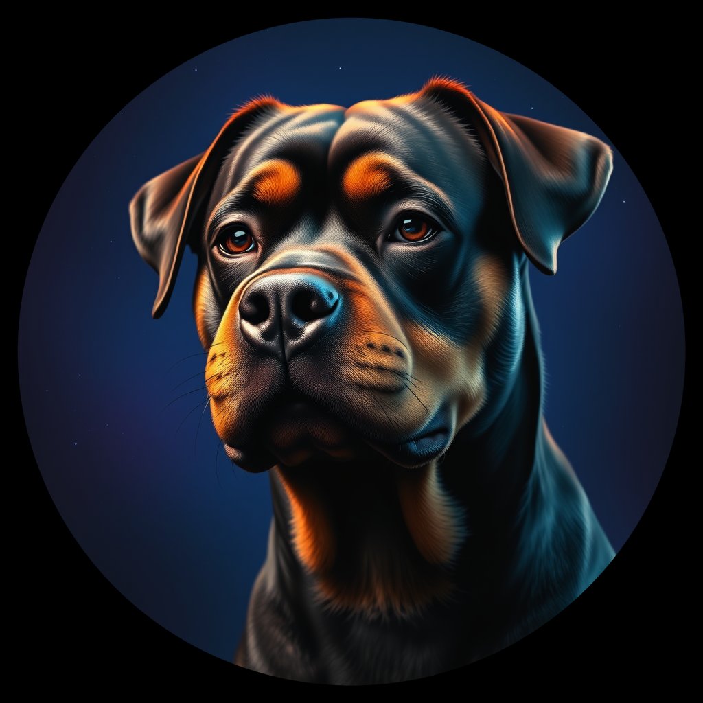 Cosmic medallion portrait of Rottweiler_9509, a Rottweiler