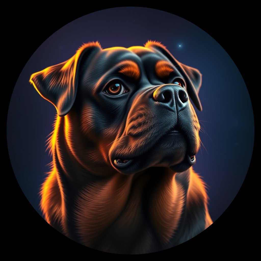 Cosmic medallion portrait of Rottweiler_L_8_3_12, a Rottweiler