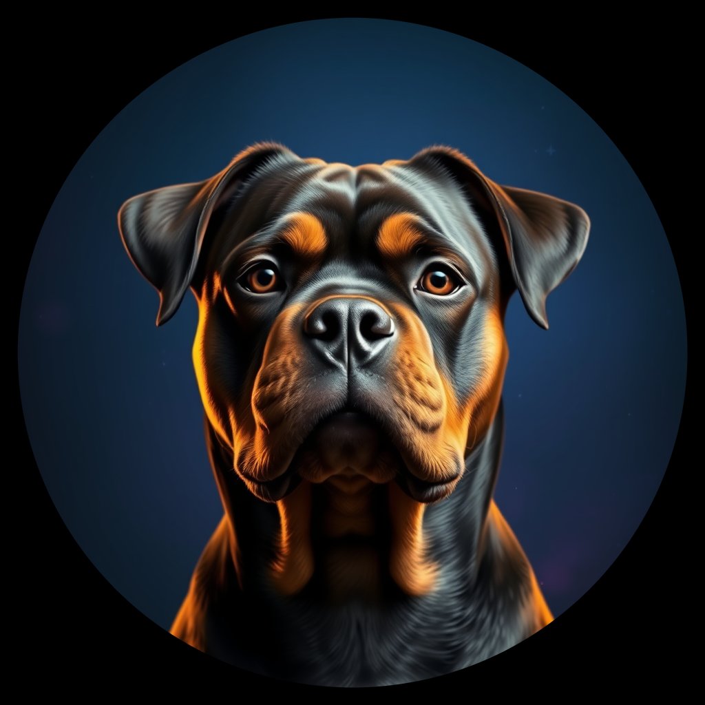 Cosmic medallion portrait of Rottweiler_Me_3_7_12, a Rottweiler