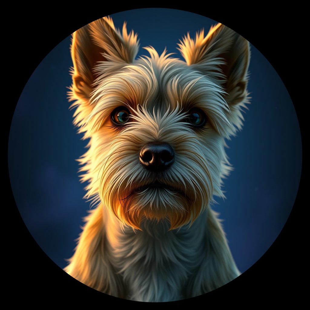 Cosmic medallion portrait of Rowan-CT_Rowan-CT, a Cairn Terrier