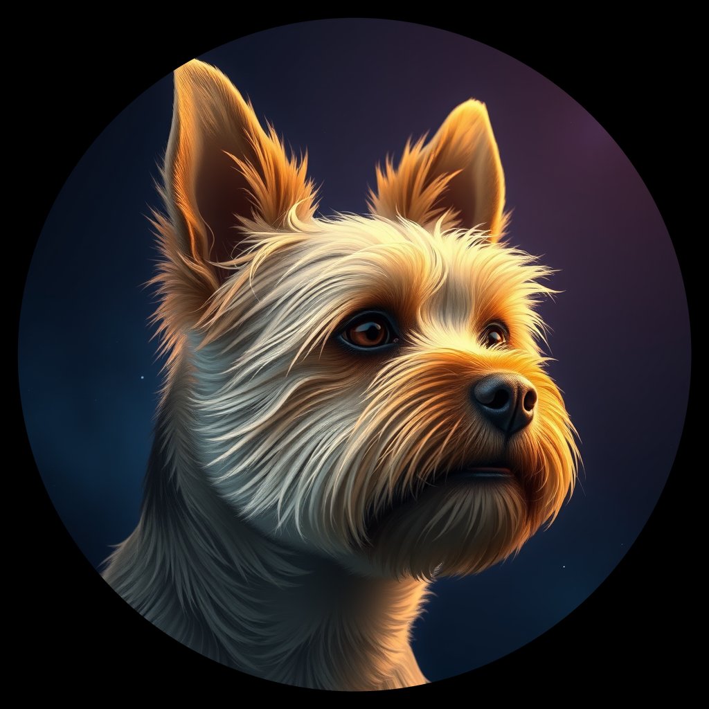 Cosmic medallion portrait of Rowdy-Moore-CT_Rowdy-Moore-CT, a Cairn Terrier