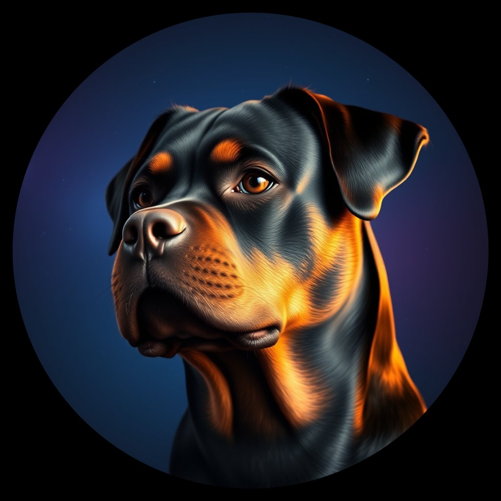 Cosmic medallion portrait of Rtw_GT350_Rtw_GT350, a Rottweiler