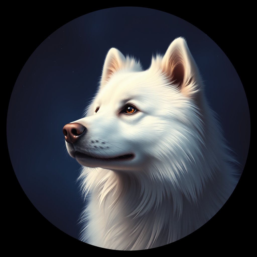 Cosmic medallion portrait of SAMO_SAMO_00229, a Samoyed