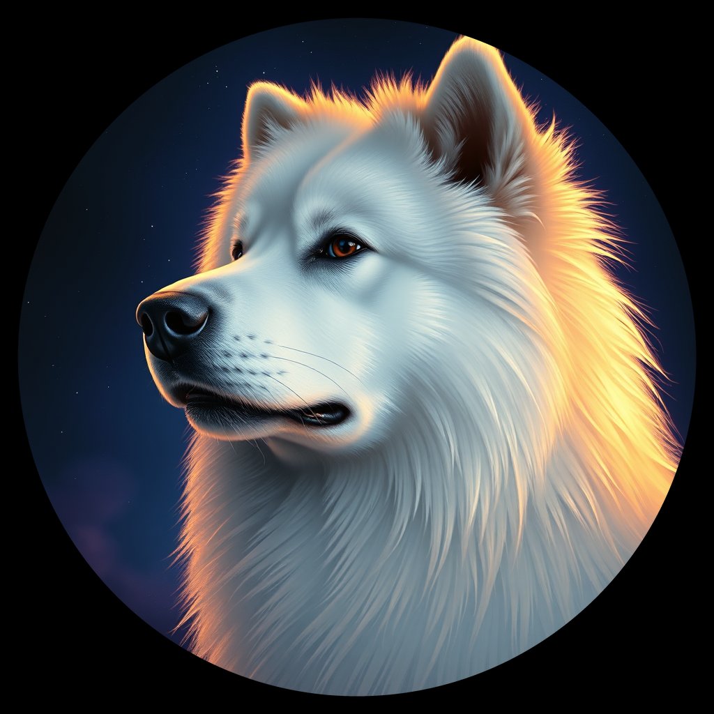 Cosmic medallion portrait of SAMO_SAMO_14507, a Samoyed