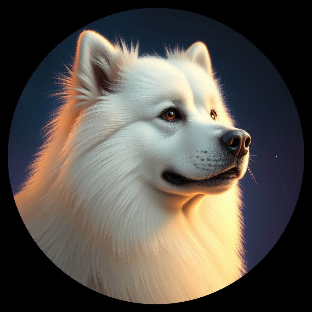 Cosmic medallion portrait of SAMO_SAMO_14510, a Samoyed