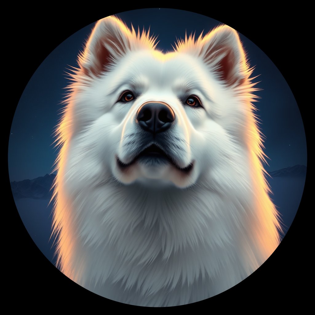 Cosmic medallion portrait of SAMO_SAMO_14535, a Samoyed