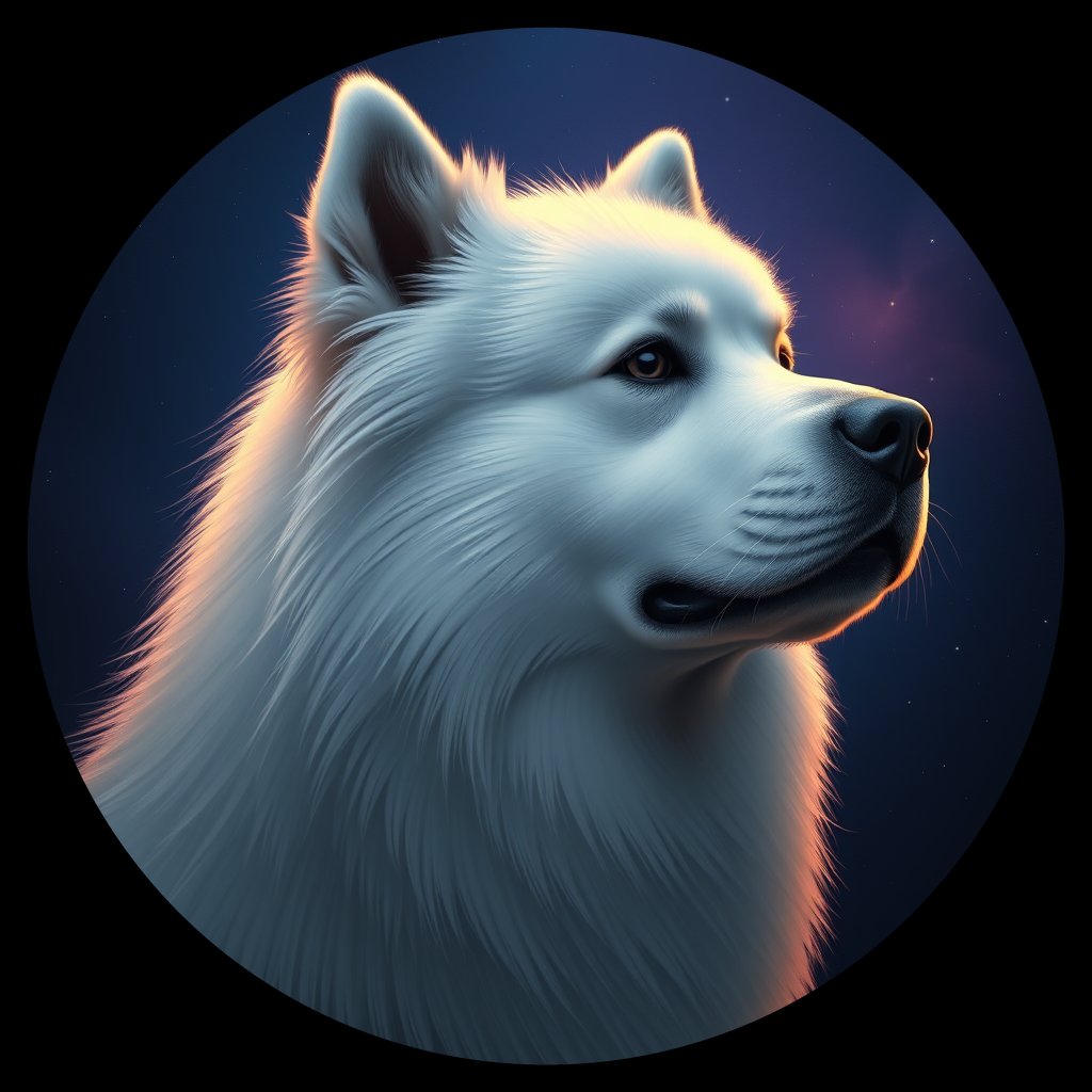 Cosmic medallion portrait of SAMO_SAMO_23541, a Samoyed