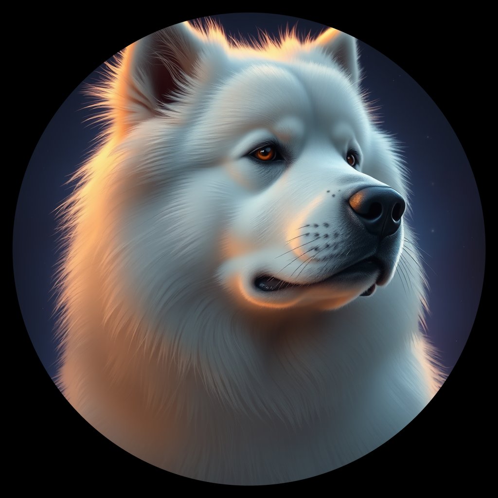 Cosmic medallion portrait of SAMO_SAMO_24139, a Samoyed