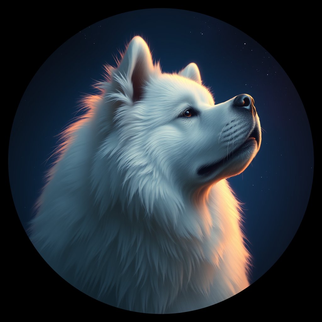 Cosmic medallion portrait of SAMO_SAMO_27207, a Samoyed