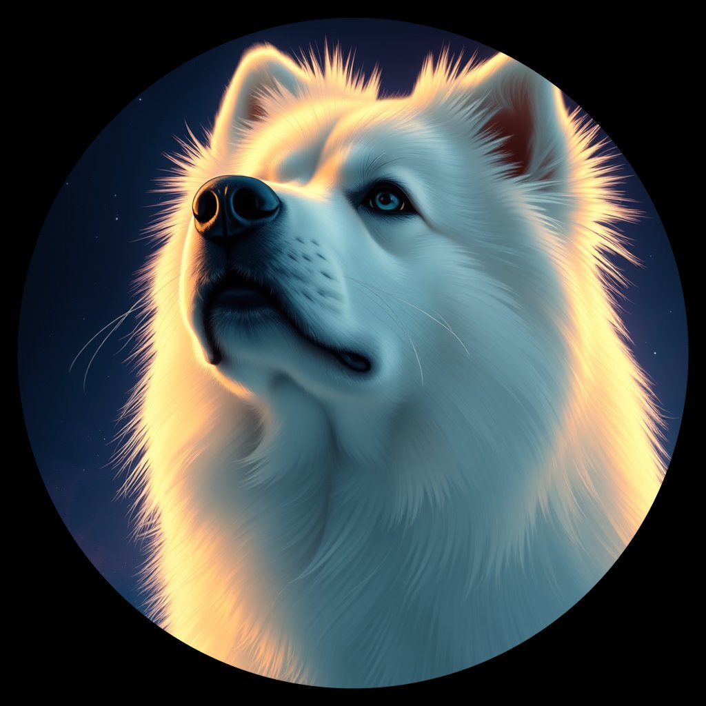 Cosmic medallion portrait of SAMO_SAMO_27927, a Samoyed