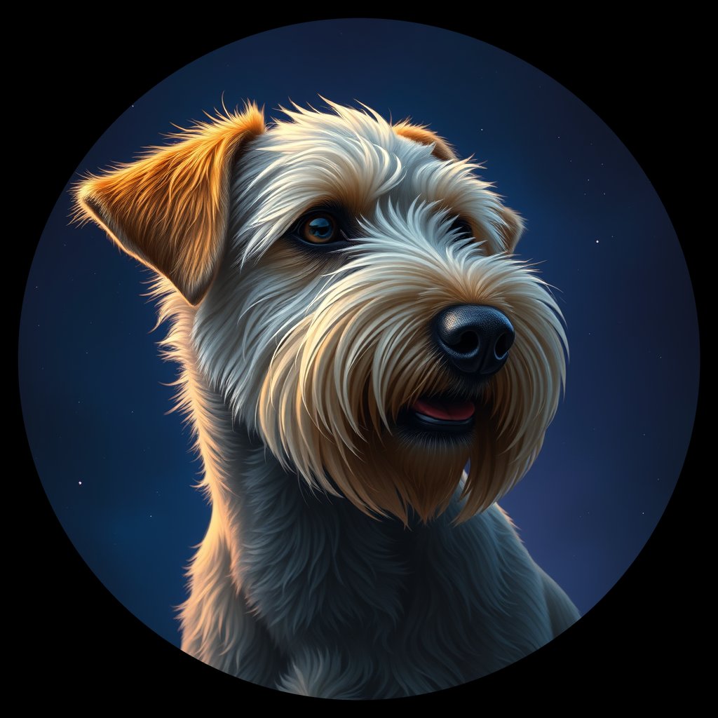 Cosmic medallion portrait of SCWT_34784_SCWT_34784, a Soft Coated Wheaten Terrier