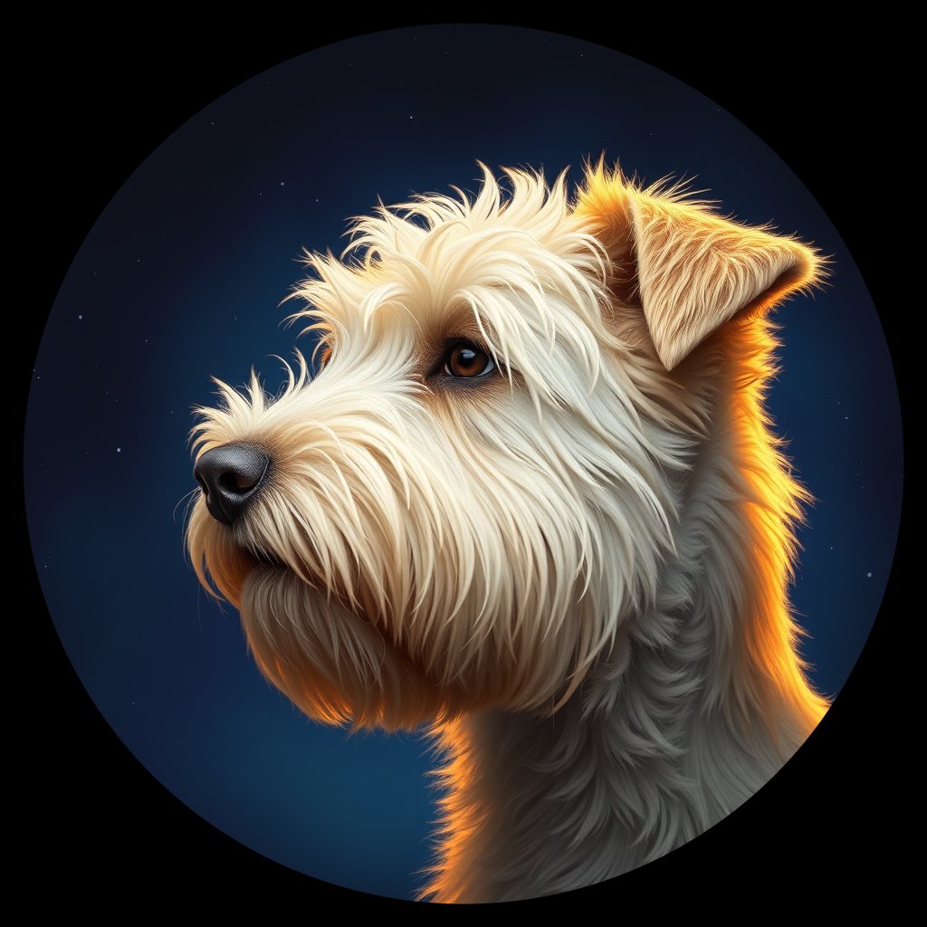 Cosmic medallion portrait of SCWT_SCWT_20516, a Soft Coated Wheaten Terrier