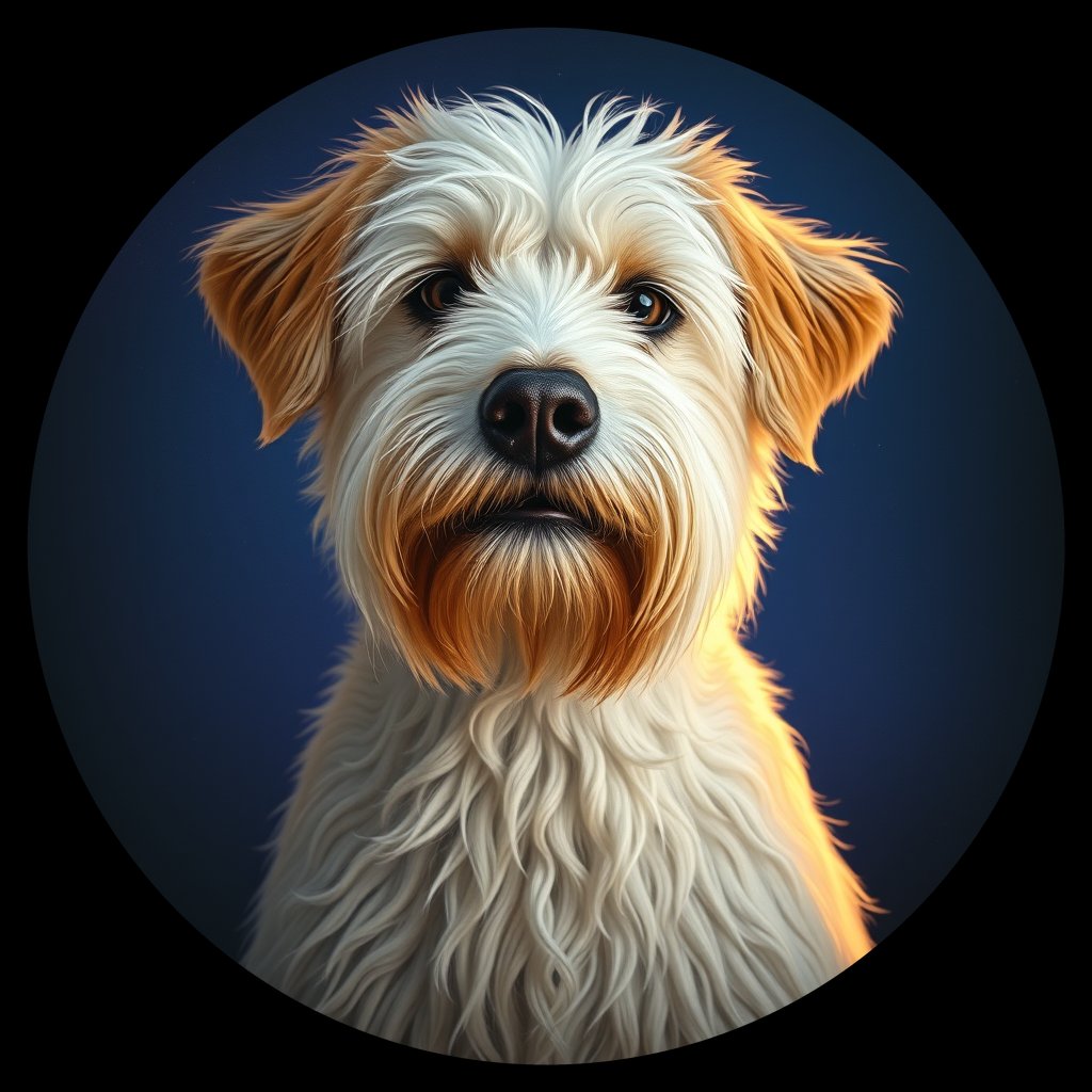 Cosmic medallion portrait of SCWT_SCWT_22617, a Soft Coated Wheaten Terrier
