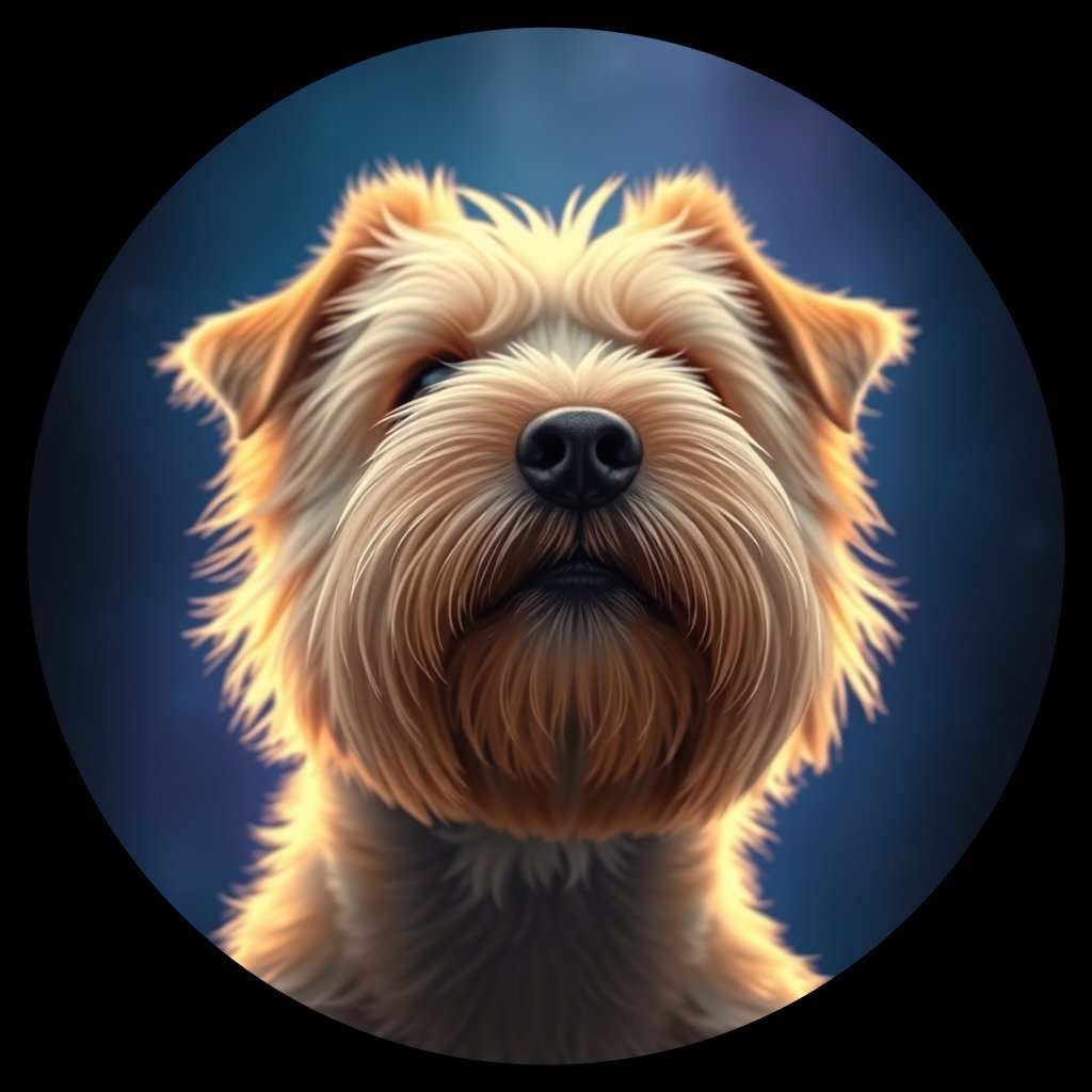 Cosmic medallion portrait of SCWT_SCWT_23325, a Soft Coated Wheaten Terrier