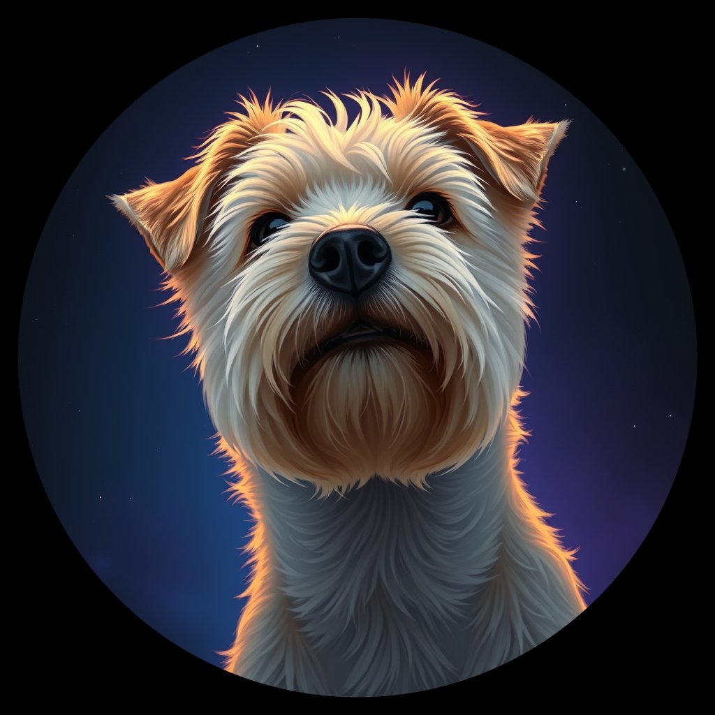 Cosmic medallion portrait of SCWT_SCWT_25272, a Soft Coated Wheaten Terrier