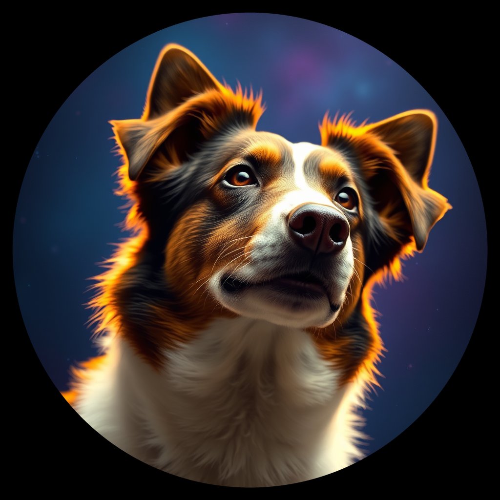 Cosmic medallion portrait of SC_33832_SC_33832, a Smooth Collie