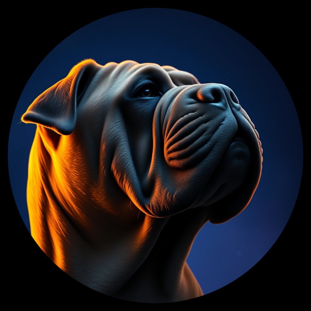 Cosmic medallion portrait of SHAR_SHAR_11449, a Chinese Shar Pei
