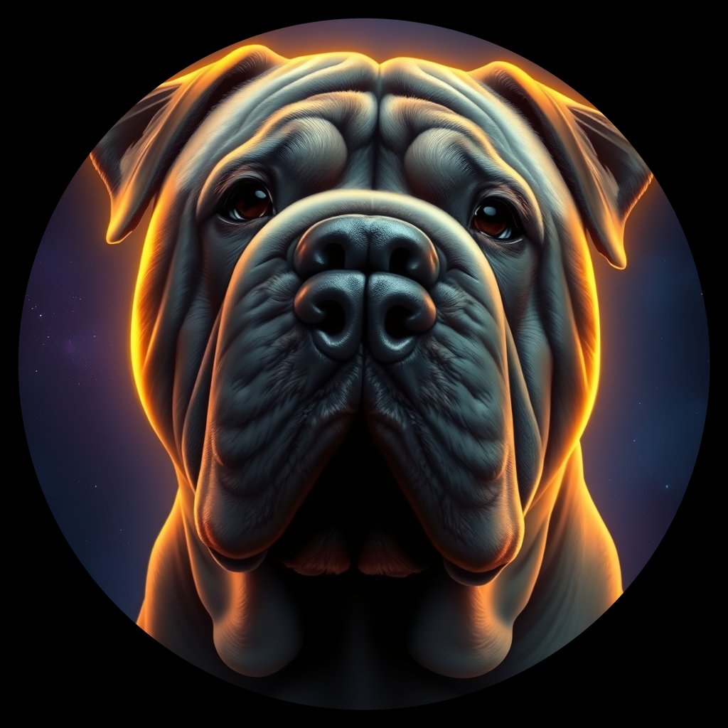 Cosmic medallion portrait of SHAR_SHAR_13168, a Chinese Shar Pei