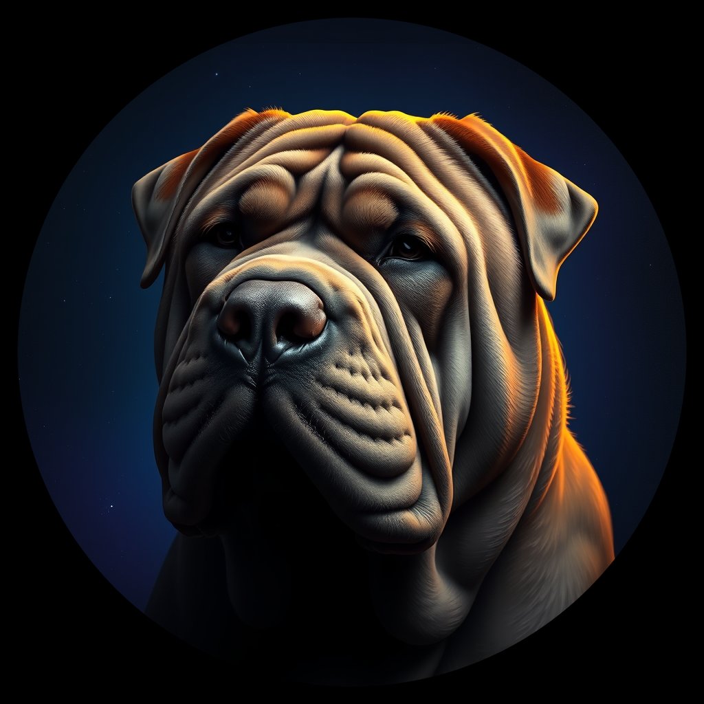 Cosmic medallion portrait of SHAR_SHAR_28940, a Chinese Shar Pei