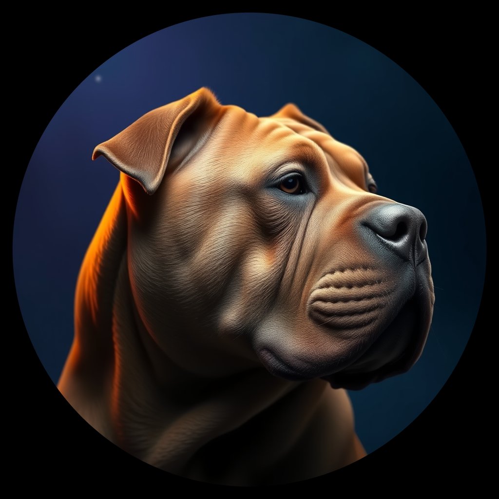 Cosmic medallion portrait of SHAR_ShP_0GT364, a Chinese Shar Pei