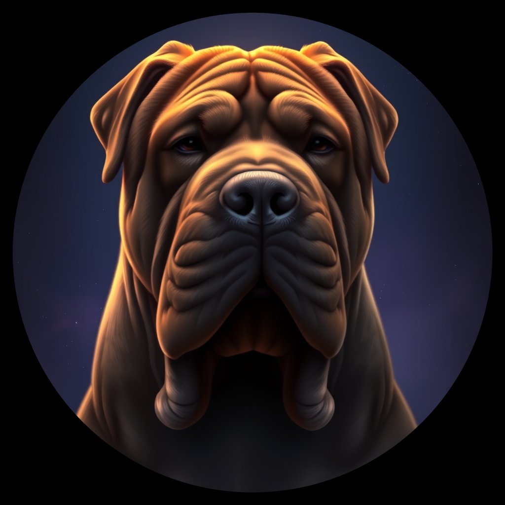 Cosmic medallion portrait of SHAR_ShP_0GT365, a Chinese Shar Pei